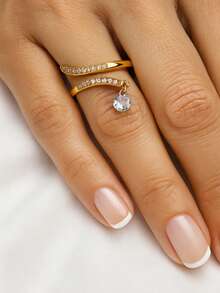 Women's Ring Adjustable Adjustable Open Ring With Light Point Crystal Zirconia Hanging Modern Elegant Delicate Accessories Gold Or Silver Female High Quality - 金色 - 查看 2