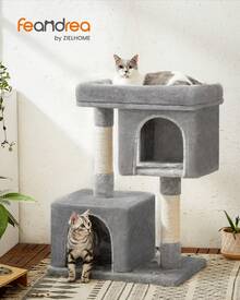 Feandrea Cat Tree, 33.1-Inch Cat Tower, L, Cat Condo For Large Cats Up To 16 Lb, Large Cat Perch, 2 Cat Caves, Scratching Post, - 淺灰色 - 查看 1