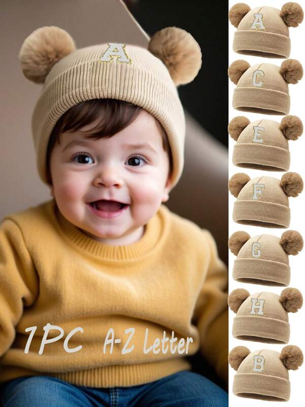 1pc Baby Letter Knit Hat, Soft, Warm And Comfortable, Suitable For Boys And Girls Outdoor Wear In Autumn And Winter
