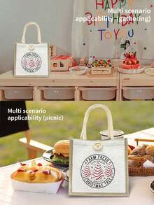 Christmas Print Linen Tote Bag, Reusable Printed Handbag For Women, Dual Handle Shopping Book Bag, Large Capacity Shoulder Bag, Casual Tote Bag, Christmas Storage Bag, Suitable For Commuting, School, Shopping, Outdoor Activities, Great Gift For Friends, Girlfriends, Teachers, Perfect For Vacation And Holidays