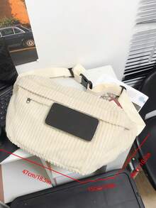 Large Capacity Fashion Striped Waist Bag, Corduroy Material, Multi-Pockendy For Outdoor, Travel, Gym, Business, Multifunctional Portable Storage Pouch