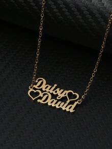 1pc Customized Minimalist Fashionable Couple Necklace With Two Names In Heart Shaped Pendant, 18K Gold Plated Stainless Steel Material, Personalized Engraved Necklace Gift For New Year, Christmas, Holidays, Birthday, Wedding, Graduation - Multicolor - View 11