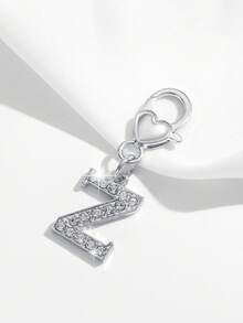 1pc Fashionable Minimalist Style Hollow Out Rhinestone Studded 26 English Letter Unisex Keychain Pendant Accessory - Silver XYK2024 - View 27