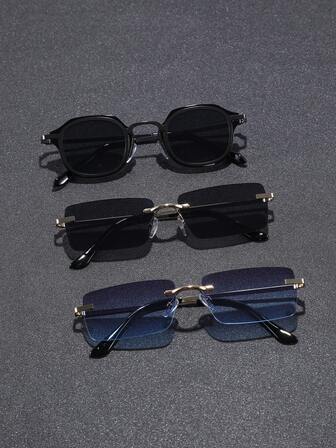 3 piezas Gafas de metal con marco geométrico a juego con todo, vintage, para hombres, moda masculina para el verano, vida diaria, conducir, pescar, actividades al aire libre, vacaciones en la playa tropical