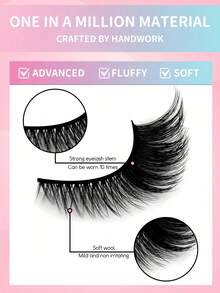 MEM 5对/包，自然蓬松假睫毛，迷人凌乱貂毛假睫毛，8D纤长浓密睫毛条，打造狐狸眼提拉妆效，全睫毛条拉长加厚眼尾，适合旅行、日常佩戴（新手友好）、婚礼、约会、派对、节日，是圣诞节/万圣节/送礼佳品。 - 黑色 - 查看 3