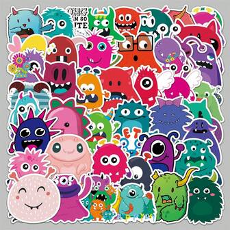 Colorful Monster Vinyl Stickers - Monster Creative Waterproof Graffiti Stickers, Reusable Self-Adhesive Stickers, Suitable For Laptops, Water Bottles, Skateboards, Suitcases, Etc. - Fun Cartoon Designs For Teenagers, Young Adults And Adults, Multi-Functional Stickers/Cartoon Monster Stickers/Durable Adhesive