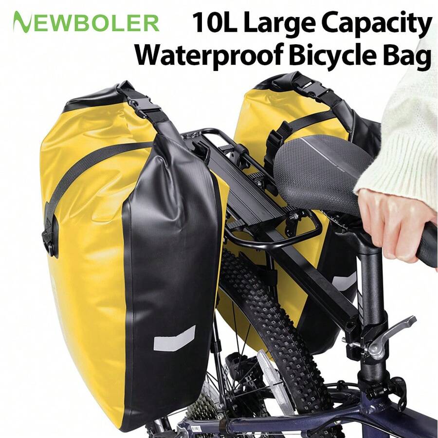 NEWBOLER 10L 1pc Large Capacity Bicycle Side Bag PVC Waterproof Cycling Bag Gravel And MTB Bike Rear Seat Rack Bag Cycling Accessories