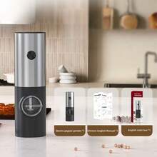 电动盐和胡椒研磨器，带底座，不锈钢电动胡椒研磨器，全自动黑胡椒研磨器，白胡椒研磨器，方便耐用，优雅的电动研磨器，适合家庭厨房、聚会和晚餐，全年可用，电池供电 - 彩色 - 查看 15