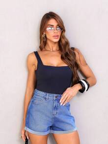 Women's High Waist Mom Jean Shorts - Navy Blue - View 4