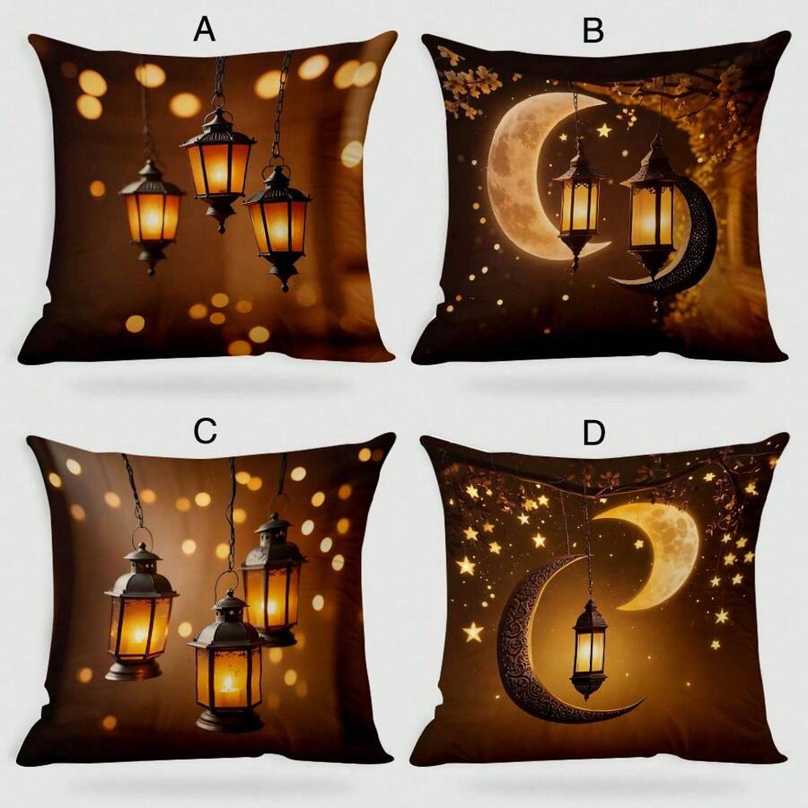 4pcs/Set Chinese Style Moon Pattern Pillowcase, Festive Atmosphere Home Decor Pillowcase For Bedroom, Sofa, Living Room (Pillow Insert Not Included) - Multicolor - View 1