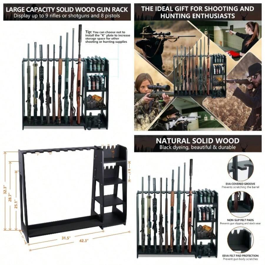 Gun Racks, Wooden Rifle Racks With Pistol Rack, Floor Standing Rack ...