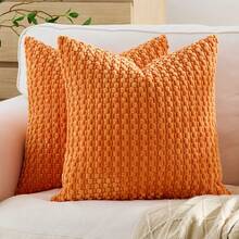 1pc/2pcs Set Semi-Circle Geometric Pattern Pillow Case, Canvas Circle Velvet Embroidery Crafted Square Cushion Cover, For Daily Use In Bedroom, Living Room, Sofa, Yard, Garden Decor, Without Core 30*50cm 45*45cm - Orange - View 10
