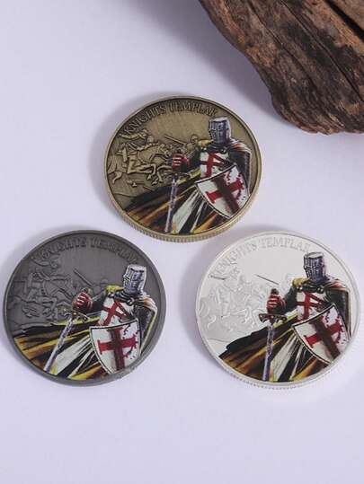 1 Pieza Moneda Conmemorativa del Caballero Templario, Medalla Conmemorativa Hidráulica Dorada con Relieve Tridimensional de la Armadura de Dios, Moneda Coleccionable, Moneda de Desafío, Regalo de Agregación para Eventos, Accesorios de Juego, Ornamentos