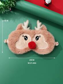 1pc Polyester Plush Christmas Reindeer Shaped Eye Mask, Suitable As Gift For Teenagers At Christmas Party - Brown - View 4