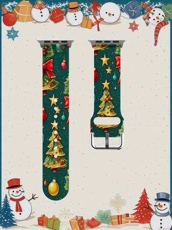 [Christmas Theme Smart Watch Band] 1pc Silicone Material Smart Watch Strap,Compatible With Apple Watch, Covering Case Sizes 38/40/41/42/44/45/ 46/49mm.Also Compatible With Samsung, Huami, Garmin, And Honor Smartwatches That Use Standard 20/22mm Lug Widths.Holiday Gift For Women/Men