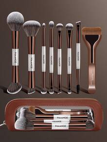 MAANGE 7Pcs/8Pcs Professional Facial Double-Ended Makeup Brush Set ,Comes With Makeup Bag,Bevel&Taper Foundation Brush Contour Brush Blush Brush Powder Brush Eyeshadow Brush Concealer Brush Highlight Brush Smudge Brush,Makeup Tools With Soft Fiber For Easy To Carrying,Set For Travel,Gift For Women&Girls