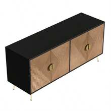 160 Cm Sideboard, Four Doors, Golden Brushed Handles And High-Gloss Table Legs - Black - View 10