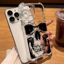 Protección de bolsa de aire anticaídas en las cuatro esquinas | Cubiertas Protectoras para Teléfonos: Silicona Suave Transparente con Estampado de Calavera de Halloween | Compatible con Samsung (Series A, S, Note 10/20),  (16, 15, 14, 13, 12 Pro Plus, X, XS Max) y OPPO, Redmi, , Honor - transparente - Ver 2