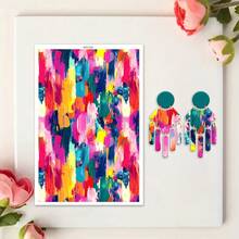 1 件华丽抽象油画系列图案软陶瓷耳环水转印纸彩绘豹纹手工粘土一次性水溶性贴纸 - 彩色 - 查看 15