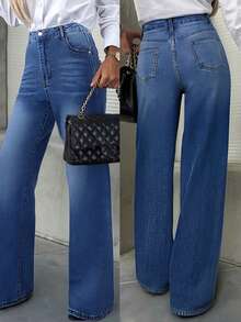 Women's Gradient Color Pocket Casual Fashion Straight Leg Jeans