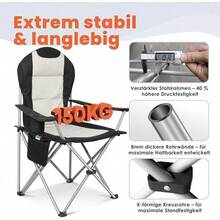 Homecall Campingstuhl Faltbar 150kg Belastbar Campingstuhl Hochlehner 108cm mit Lendenwirbelstütze, Gepolstert Klappstuhl Camping Stuhl Angelstuhl Faltbar für Garten Picknick