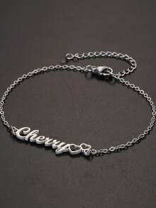 Personalized Hollow Heart Shaped Letter/Name Design Chain Bracelet, Elegant Minimalist Style, Customized Valentine's Day Gift - One Size - View 3