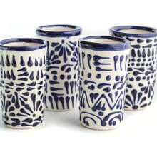 MEXTEQUIL - Vasos Tequileros de Cerámica Talavera Auténtica Mexicana, Set de 4 - Encaje Azul - Encaje Blanco - Ver 11