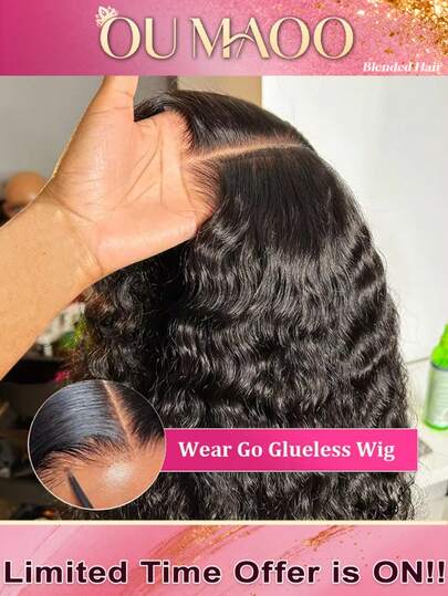 30 英寸 200% 密度 5x5 无胶卷发假发巴西原生发卷曲蕾丝前假发预剪 - 自然色深波浪人发混合假发 13*4 13*6 高清蕾丝前假发预拔和漂白无需胶水，适合所有种族