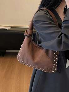 2025 New Retro High-End Handbag, Fashionable Versatile Nichey Rivet Shoulder Bag
