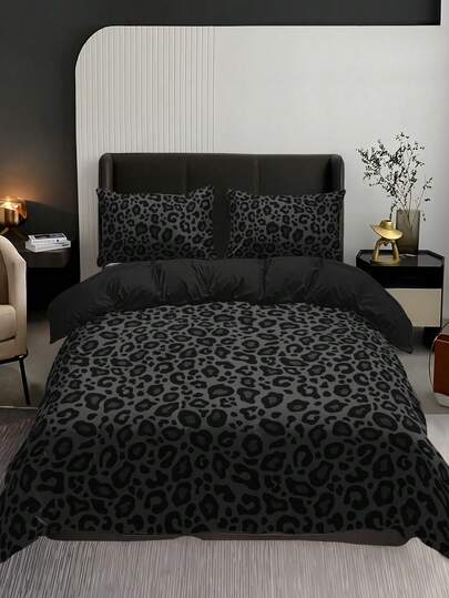 2/3pcs Dark Leopard Print Bedding Set (1 Duvet Cover + 1/2 Pillowcase, Pillow Insert Not Included), High-Definition Floral Print Luxurious Bedding For Home And Dorm, All Seasons