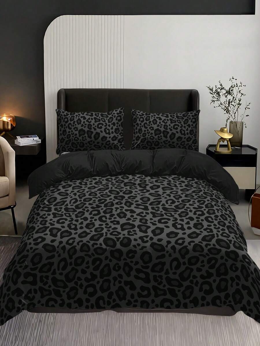 2/3pcs Dark Leopard Print Bedding Set (1 Duvet Cover + 1/2 Pillowcase, Pillow Insert Not Included), High-Definition Floral Print Luxurious Bedding For Home And Dorm, All Seasons - Multicolor - View 1