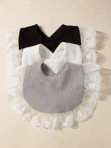 3 Stücke Baby Mädchen süße Waffel Spitze Lätzchen Set, geeignet für den täglichen Gebrauch, Herbst/Winter