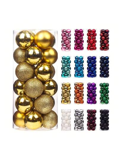 24pcs Multicolor Christmas Ornaments - 3.0cm Plastic Shatterproof Balls, Perfect For Tree Decoration, Holiday Celebrations And Festive Home Decor | Glossy Finish Decorations | Durable Holiday Decorations