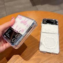 Magnetic For Samsung Galaxy Z Flip 3/4/5/6/7 Fold 3/4/5/6/7 Case, Bow Case Compatible With MagSafe, Wireless Slim Clear Ribbon Aesthetic Phone Cover Anti-Yellowing Shockproof Protective Cover For Women Girl/Christmas - 透明粉紅色 - 查看 5