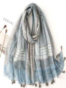 1pc Women's Simple Printed Scarf, Fashion Scarf, New Sunscreen Beach Shawl, Linen Texture Shawl For Women - Blue - View 9
