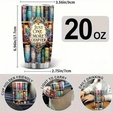 1 件 20 盎司/591 毫升不锈钢魔法书图案旅行杯，图书馆设计杯，读者通用节日礼物，带盖不锈钢玻璃杯，双层真空隔热旅行杯，水瓶，咖啡杯，汽车杯，情人节、母亲节、毕业典礼的完美礼物 - 彩色 - 查看 7