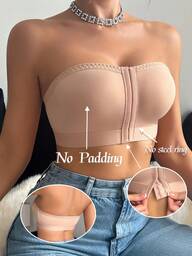 1pc Plain Casual Seamless Knitted Wireless Tube Top Bra For Women, Minimalist Design, Suitable For All Seasons