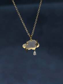 Cubic Zirconia Decor Cloud Pendant Necklace - Vàng - Xem 2