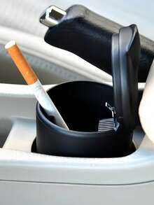 黑色圆形车载烟灰缸，轻便便携塑料支架，适用于车载烟灰缸