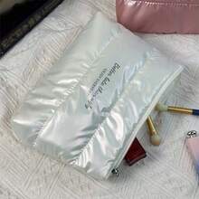 Bolsa de maquillaje de plumas de plumón de moda, organizador de cosméticos portátil para viajes, bolsa de tocador de gran capacidad, bolsa de maquillaje, bolsa de cosméticos, bolsa de lavado, artículos esenciales para viajes, artículos esenciales para cruceros, artículos esenciales para vacaciones para hombres y mujeres