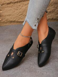 Plus Size 35-45 New Fashion Sweet Pointed Toe Flat Shoes, Casual Slip-On Lightweight Comfortable Non-Slip Low Vamp Women Flats, Random Pattern - Black Lychee Pattern - View 4