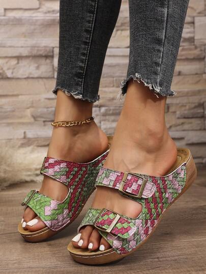 1 Pair Fashionable & Comfortable Color Block Gradient Strap Sandals, Versatile Beach Wear, Non-Slip Thick Sole Platform Wedge Slippers For Women, Spring/Summer/Autumn