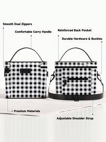 Meoky Large Capacity Insulated Lunch Bag with Shoulder Strap – Reusable Waterproof Cooler Tote for Women & Adults, Leakproof Thermal Bento Lunch Box with Thick Aluminum Lining, Ideal for Work, School, Office, Travel, Picnic & Camping - 黑與白 - 查看 2
