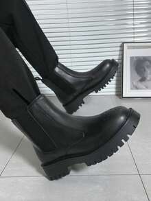 Men's Carved High-Top Leather Boots, New Y2K Cute Style For Home, Office, Party, Street, Casual High-Top Shoes, Brogue Chelsea Boots