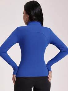 VUTRU Women's Long Sleeve Jacket With Pockets And Thumb Holes, Running Workout Top - Royal Blue - View 3