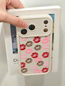 1pc Red Lip Leopard Print Phone Case Fashion Makeup Theme Design For Women Bold Style Festive Aesthetic Compatible With IPhone 17/16/15/14/13/12/11/XS, Compatible With Galaxy S25/S24/S23Plus/S22Ultra, Waterproof Shockproof Scratch Resistant - 白色 - 查看 3