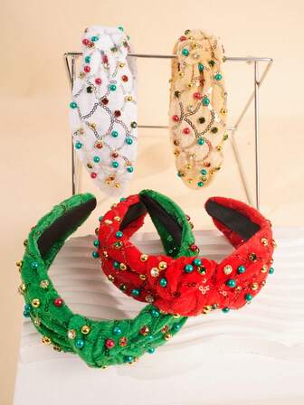 1pc Girls' Multi-Color Fashion Studded Rhinestone Sequin Velvet Knotted Headband, Non-Slip, Suitable For Holidays, Gifts, Facial Masks, Daily Wear