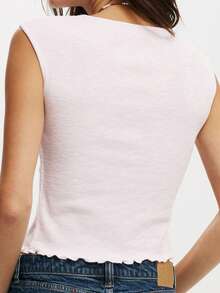 Women Tank Tops V Neck Sleeveless Ruched Slim Fit High Slit Hem Summer Cropped Vest Shirts - 粉色 - 查看 7