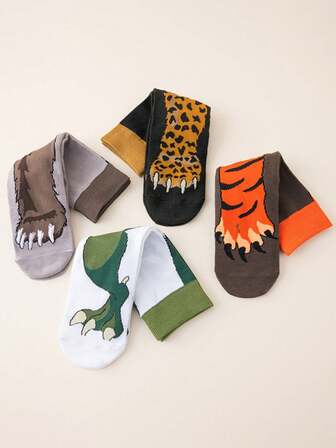 4双秋冬新款动物老虎图案中筒袜，可爱袜子，创意休闲运动袜，男女皆宜
