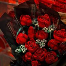 Decorative Bouquet Of Roses And Orchids To Assemble With Eternal Flowers, Block Toy, Valentine's Day Gift - 紅色 - 查看 3